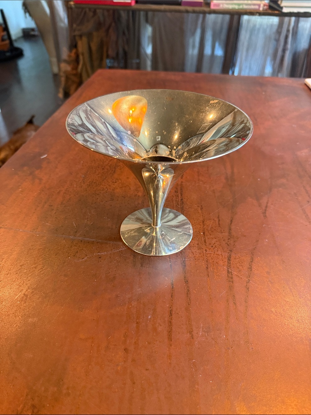Modern Silver-Tone Pedestal Bowl